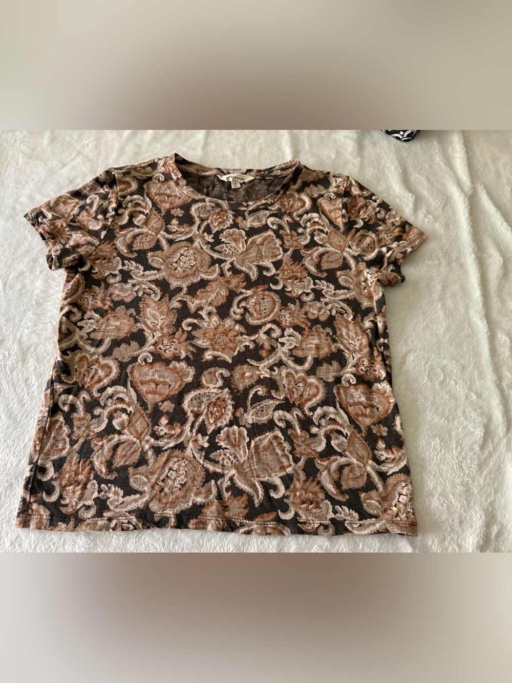 Lucky Brand Brown Floral Print Black Top S Small